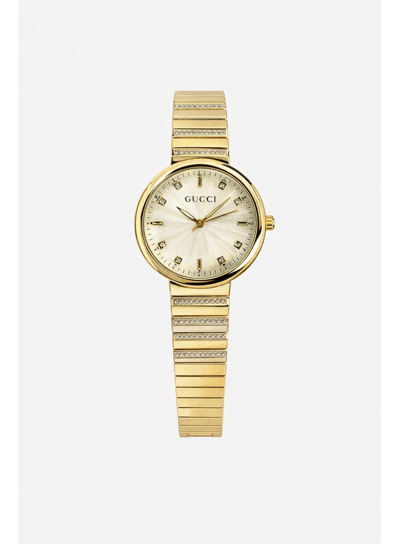 GUCCI Luxury Women’s Analog Wrist Watch – Gold Stainless Steel Bracelet with Crystal Details - Image 1